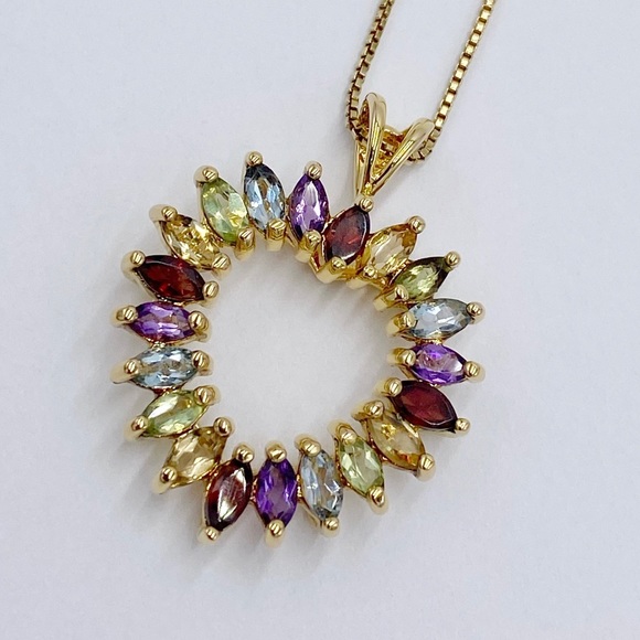 Vermeil Sterling Silver 925 Heart Multi Color Stones Pendant Necklace - Picture 4 of 12